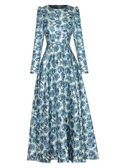 Elegant Vintage Floral Print Maxi Dress