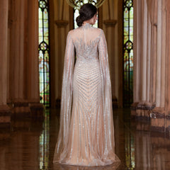 Elegant Beaded Cape Sleeves Evening Gown