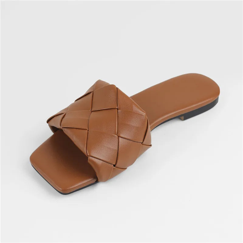 Peep Toe Slip-On Flat Sandals