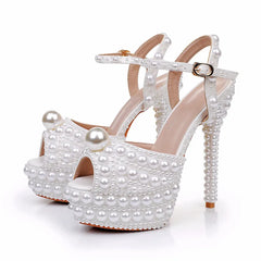 Full Pearls Beaded Sling Back Sandals