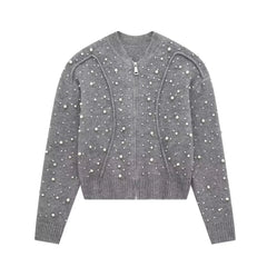 Sleek Pearl-Knit Cardigan Sweater
