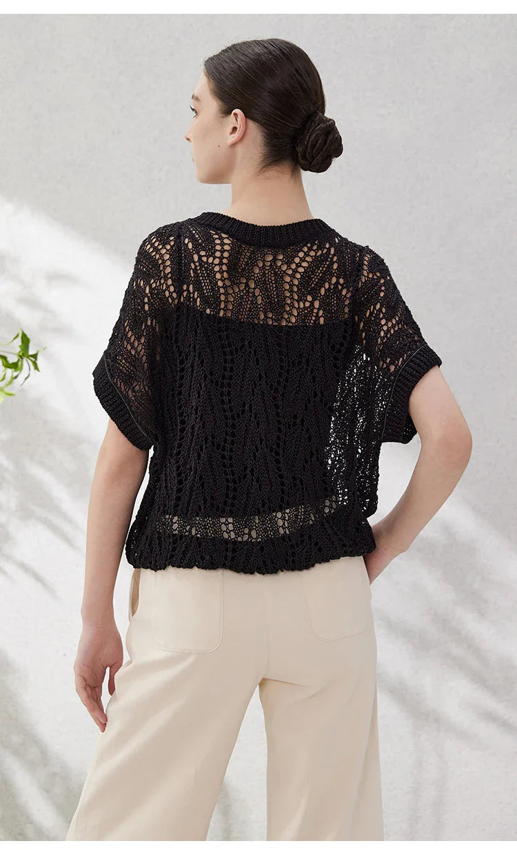 Hollow-out Linen Tops