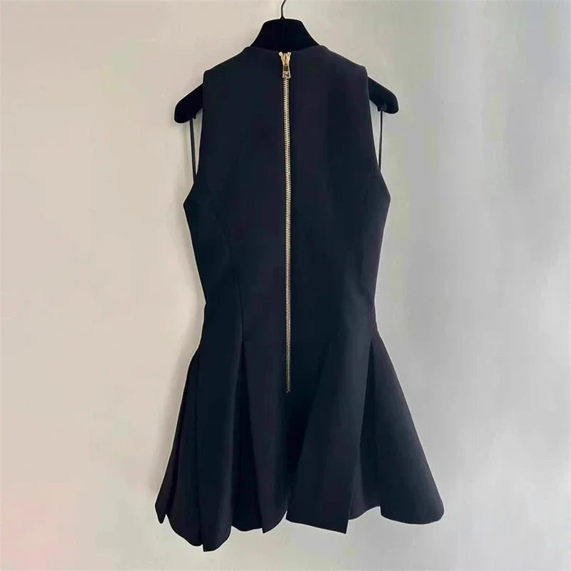 Metal V-Neck Double-Breasted Mini Dress