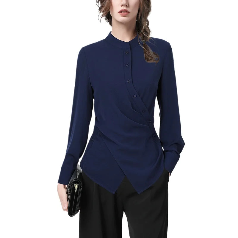 Trendy Blue High Neck Blouse