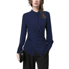 Trendy Blue High Neck Blouse
