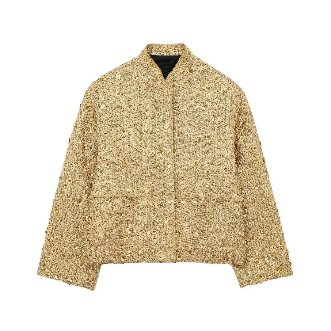 Sparkly Pure Color Sequins Short Jacket