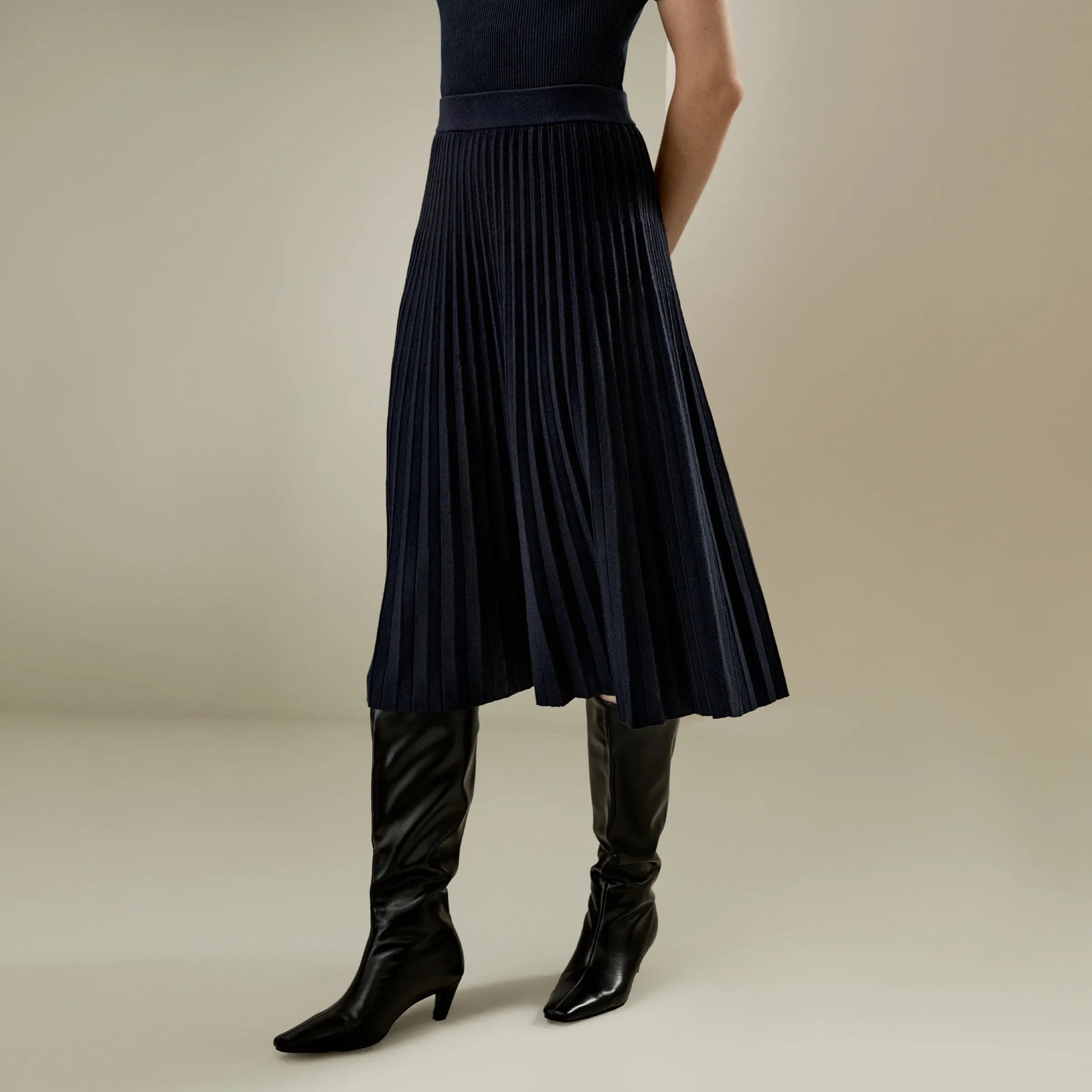 Casual Pleated A-line Merino Wool Skirts