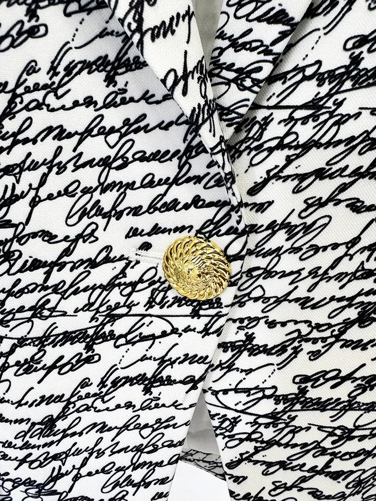 Stylish Love Letters Printed Single Button Blazer