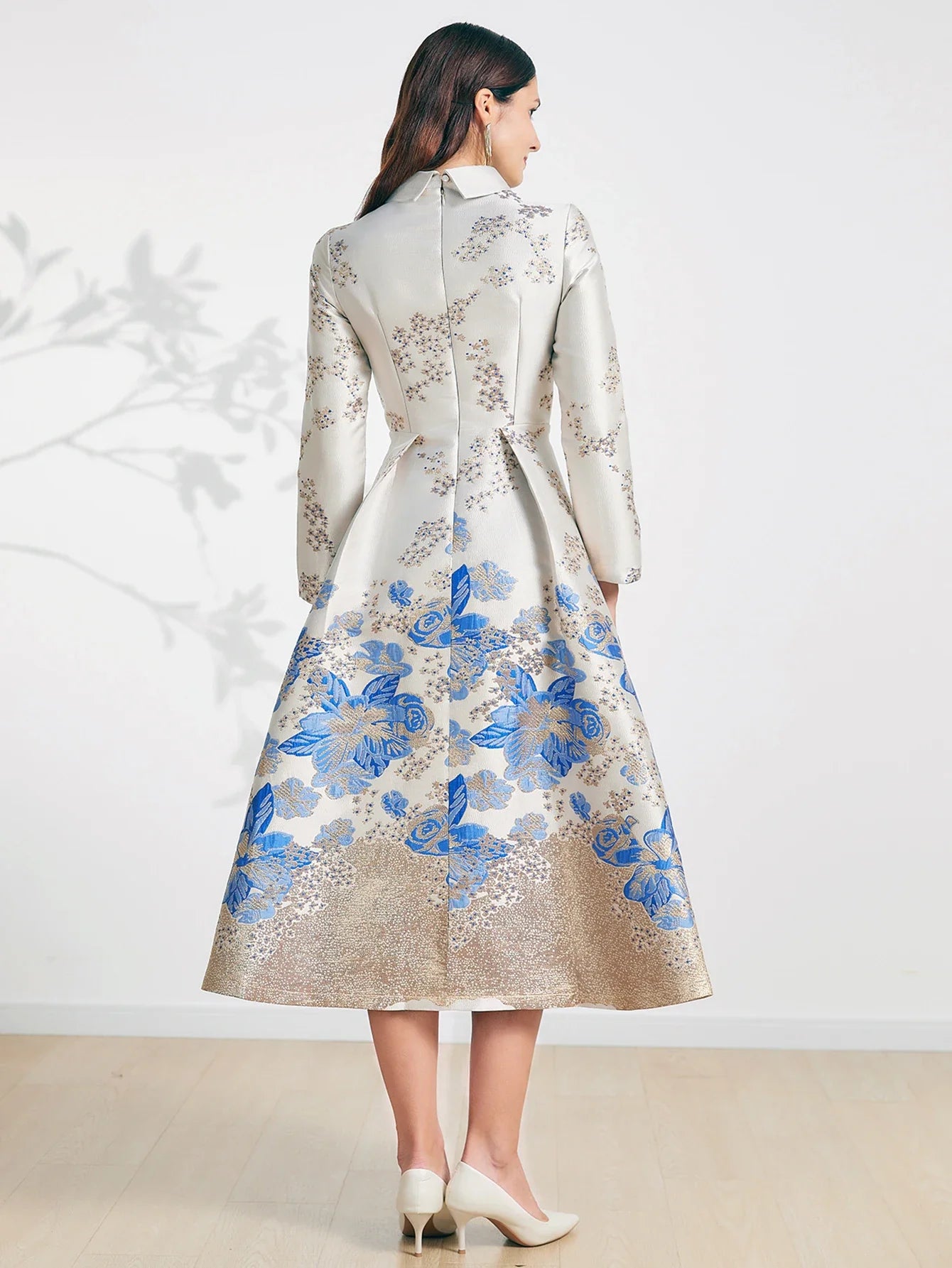 Elegant Floral Jacquard Women Maxi Dress