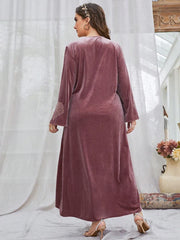 Sophisticated Floral Print Velvet Abaya Dress