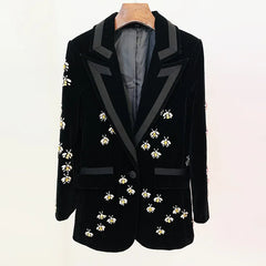 Bee Diamond Slim Fit Velvet Blazer