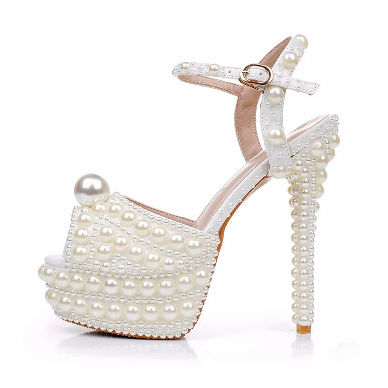 Full Pearls Beaded Sling Back Sandals