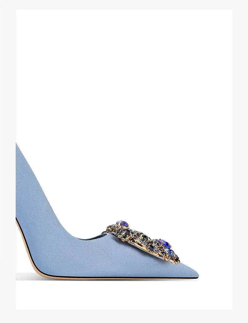 Rhinestone Square Buckle High Heels