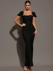 Glamorous Square Collar Diamond Maxi Dress