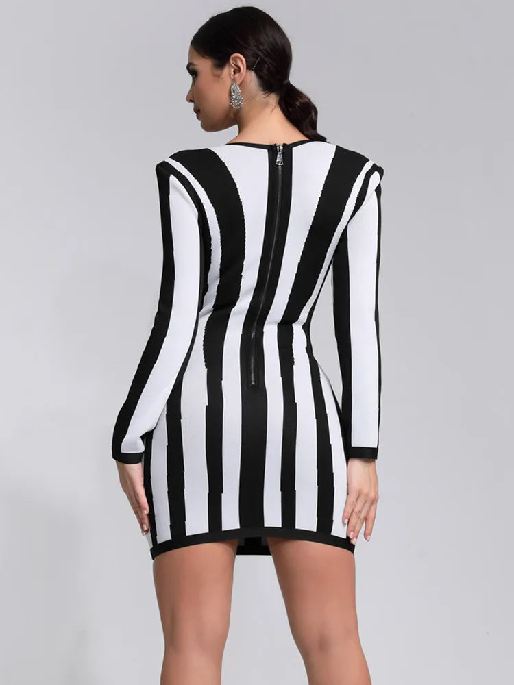 Luxury Black & White Mini Party Dress