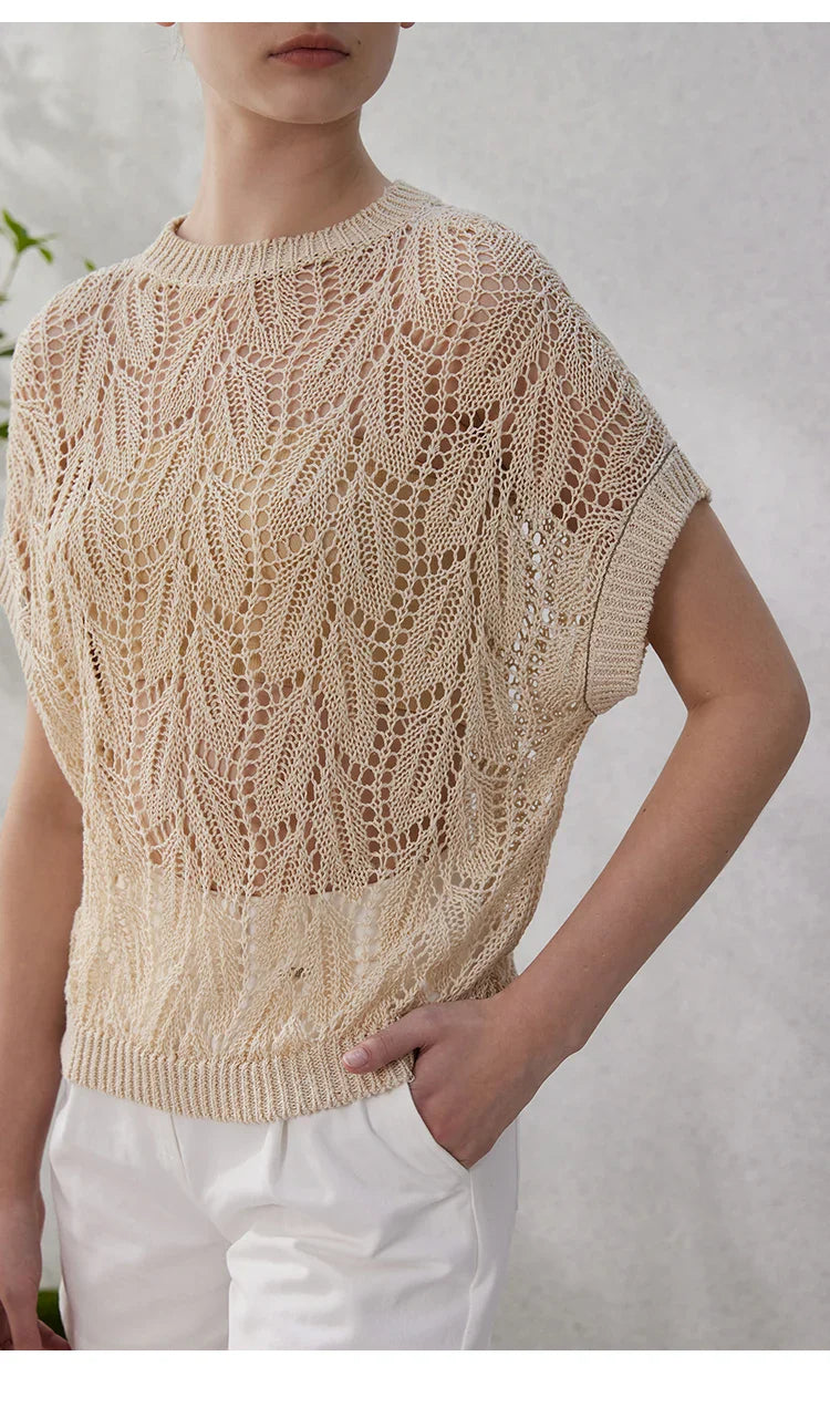Hollow-out Linen Tops