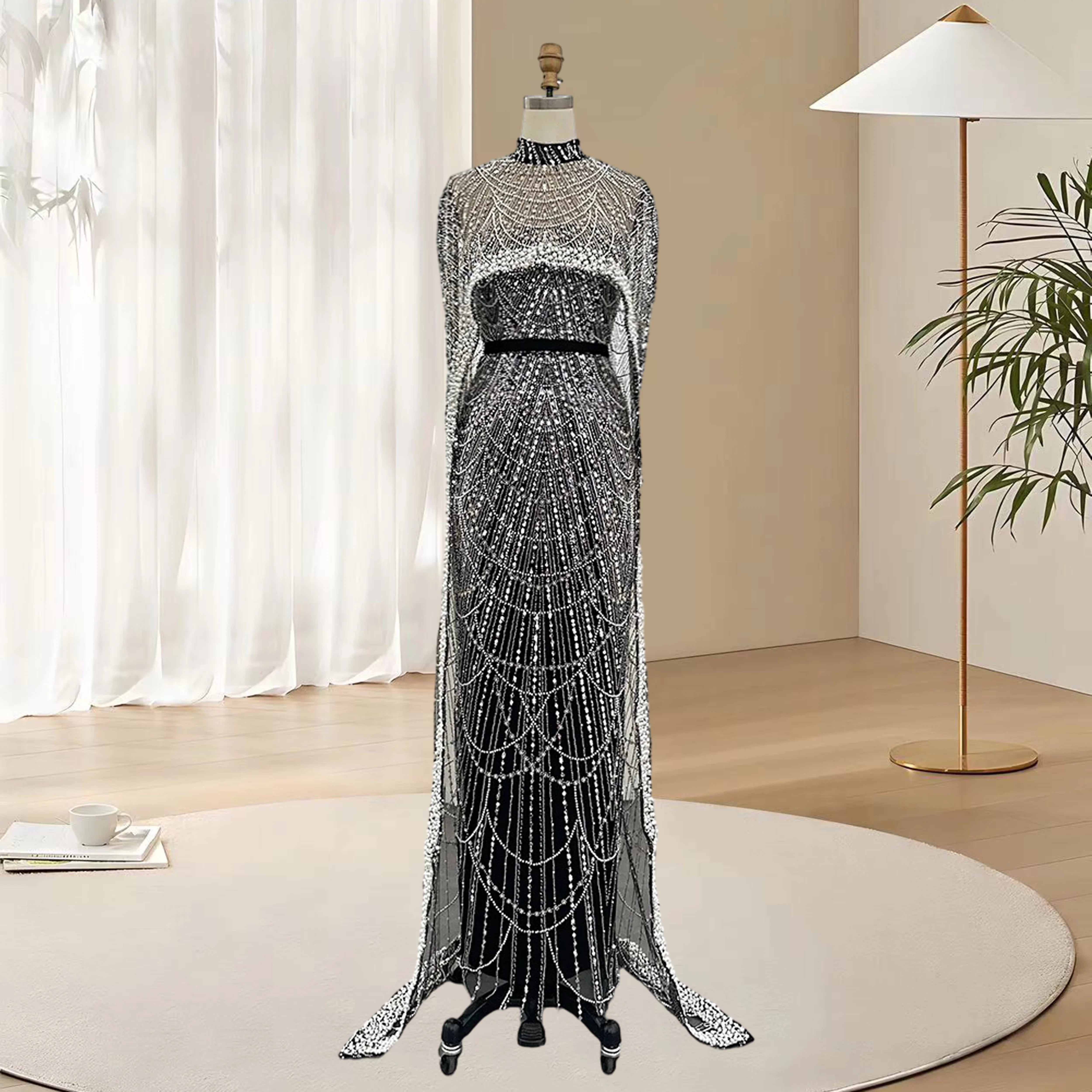 Cape Long Sleeves Arabic Party Gown