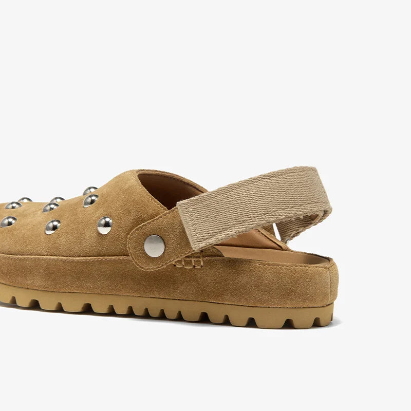 Rivet Decorated Suede Flat Mules