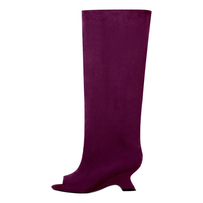 Stylish Flock Peep-Toe Boots