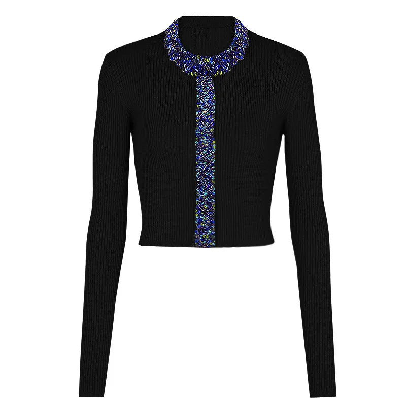 Beaded Knitting Long Sleeve Cardigan