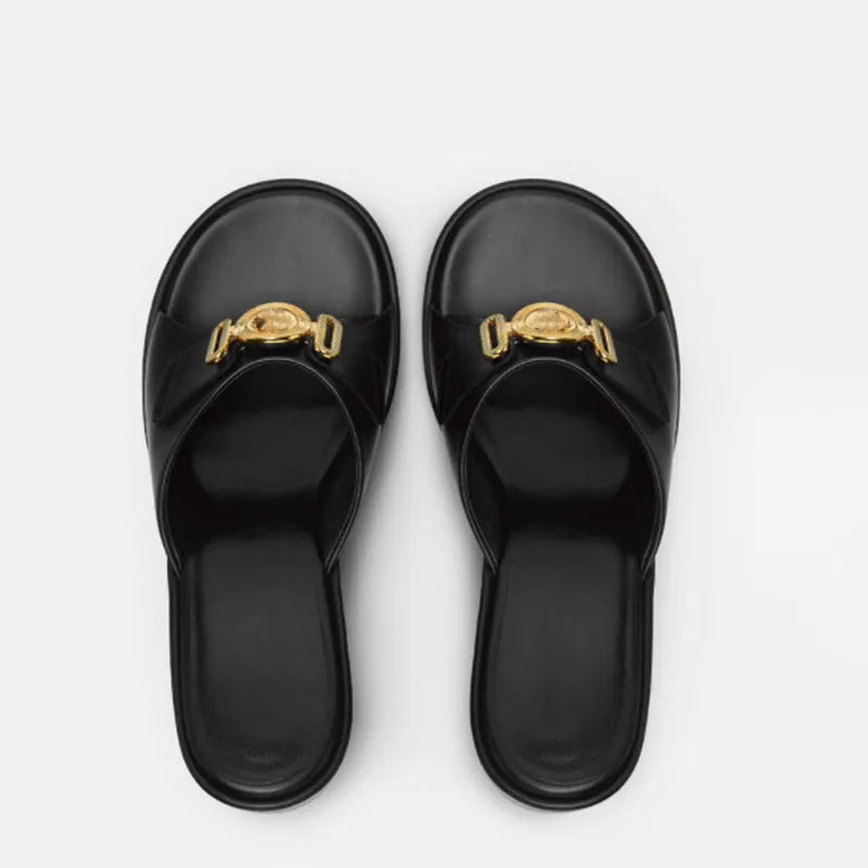 Belt Buckle Women's High-heeled Slippers