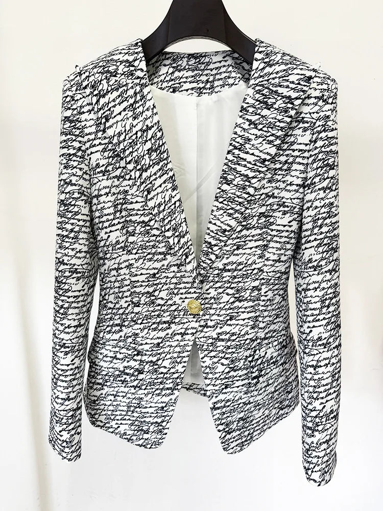 Stylish Love Letters Printed Single Button Blazer