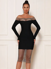 Off Shoulder Black Diamonds Bodycon Dress