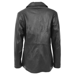 Semi Fit Soft Black Leather Button Fasten Women's Blazer