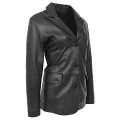Semi Fit Soft Black Leather Button Fasten Women's Blazer