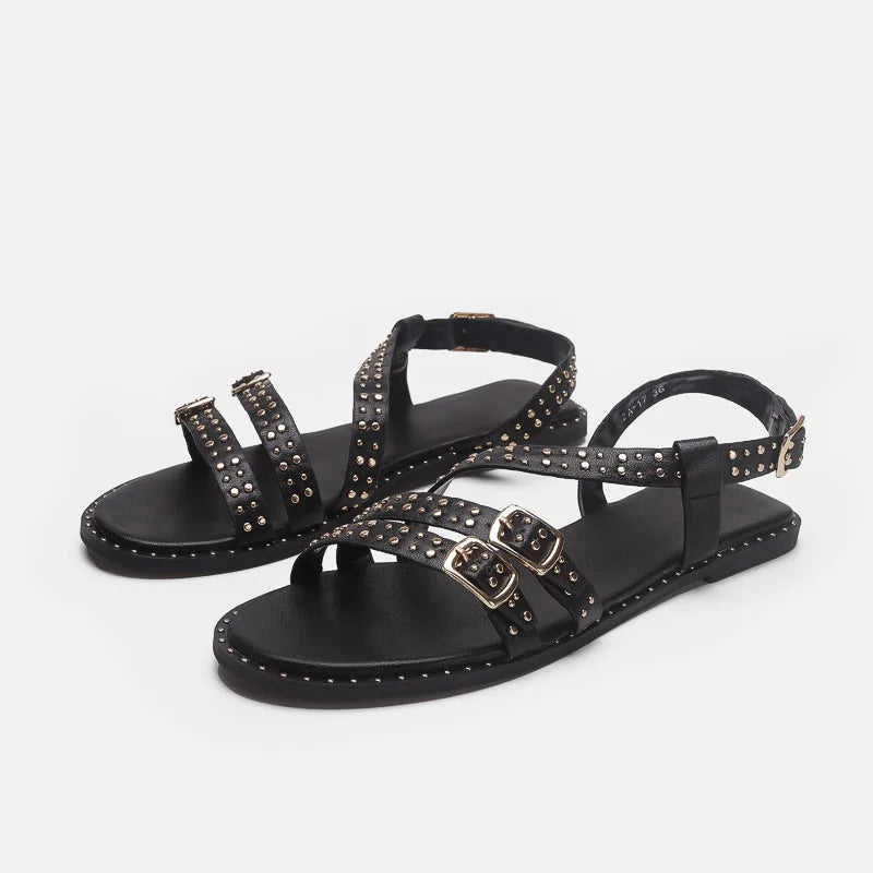 Rivet Strap Buckle Casual Sandals