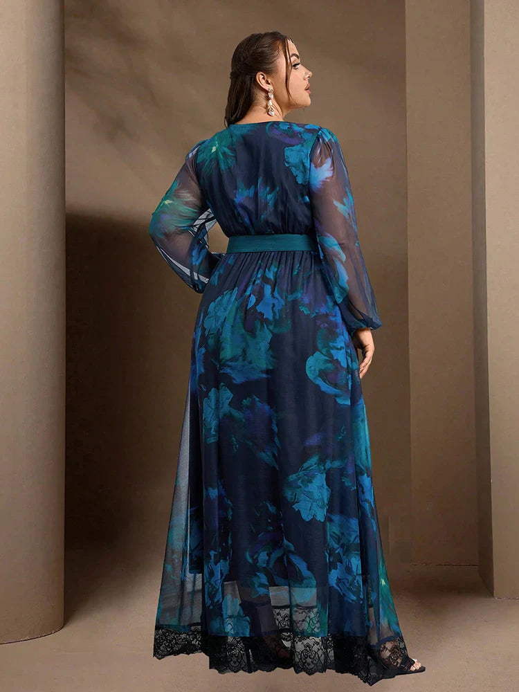 Contrast Lantern Sleeves Maxi Dress