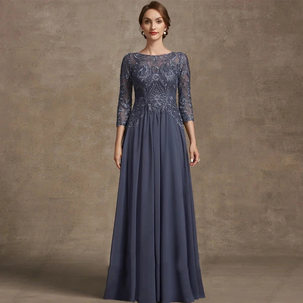 Three Quarter Sleeves Evening Gown