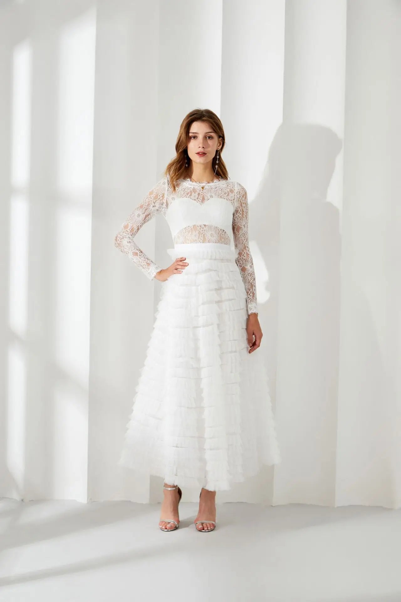 Folds Bird Lattice Hook Hollow Dress
