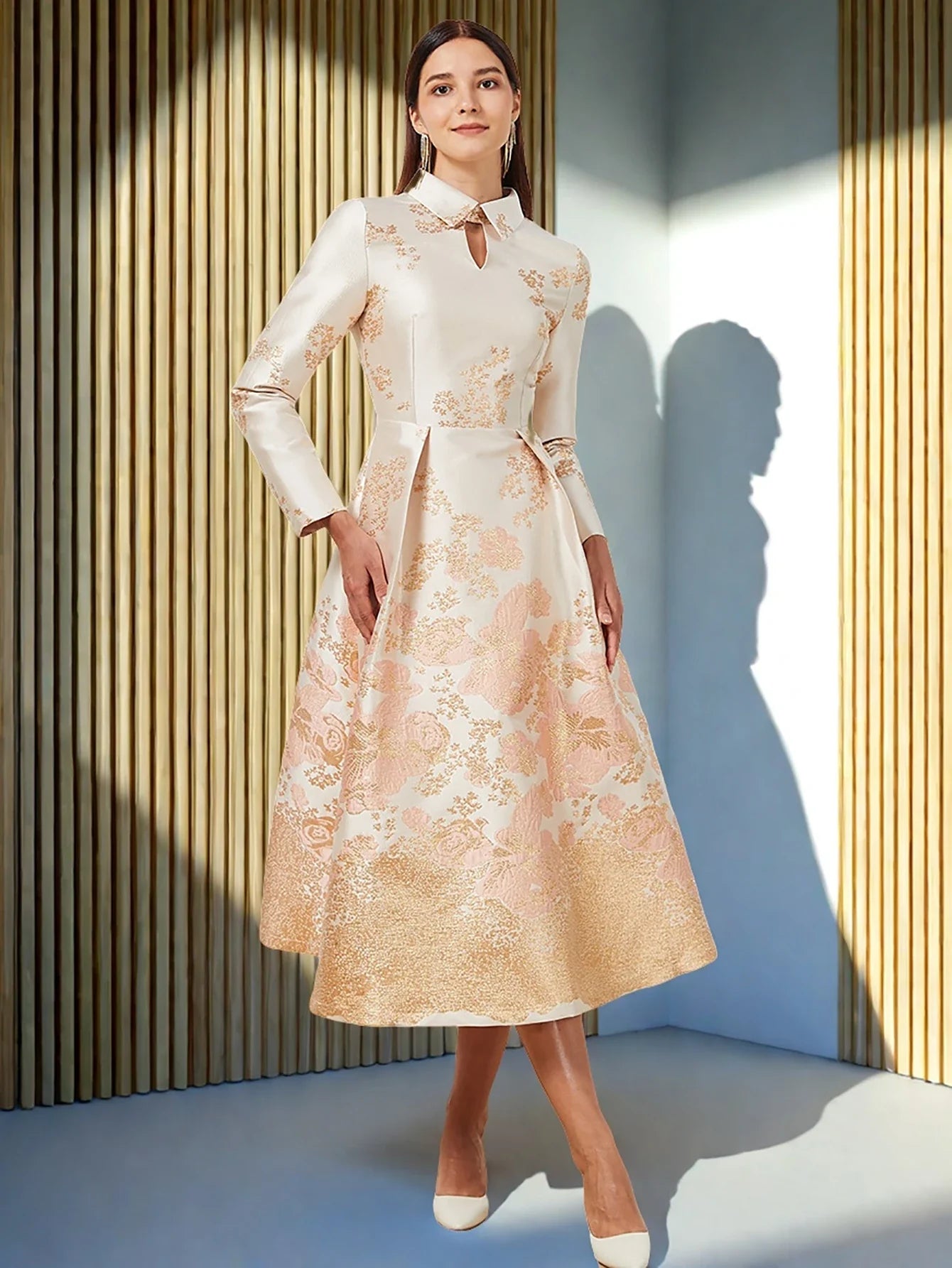 Elegant Floral Lapel Party Dress