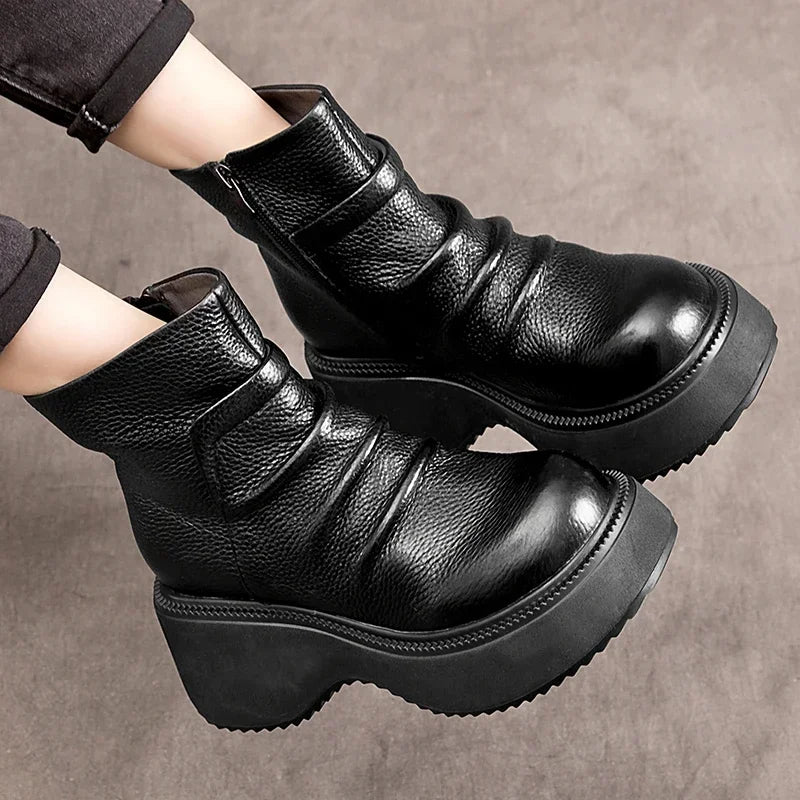 British Moccasins Wedge Ankle Boots