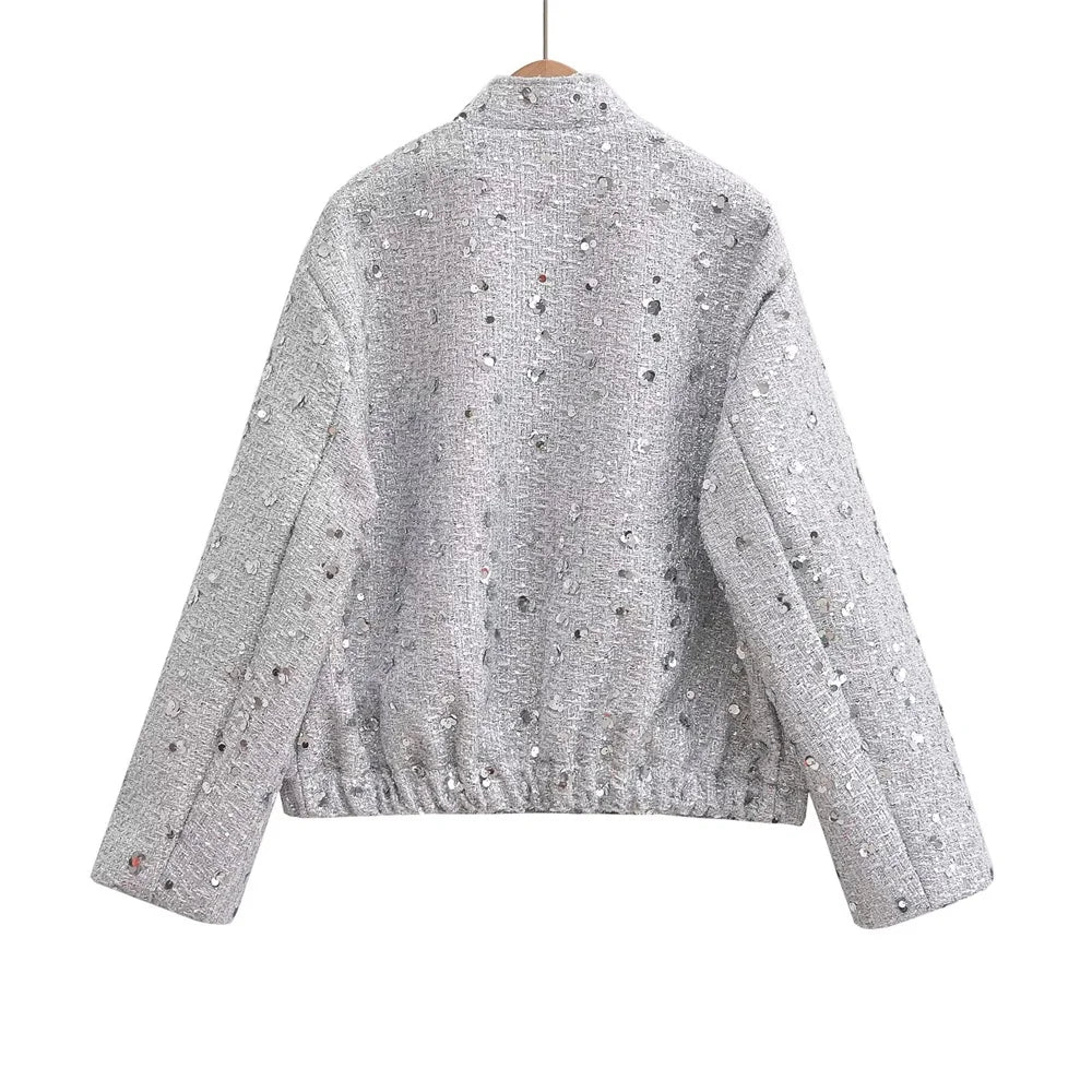 Sparkly Pure Color Sequins Short Jacket