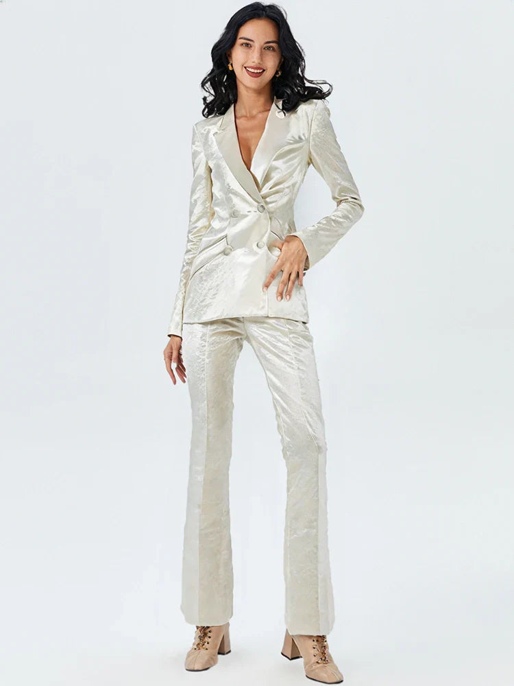 White Double Breasted Business Blazer Suits