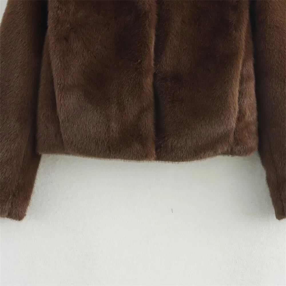 Embellished Lapel Fur Jacket