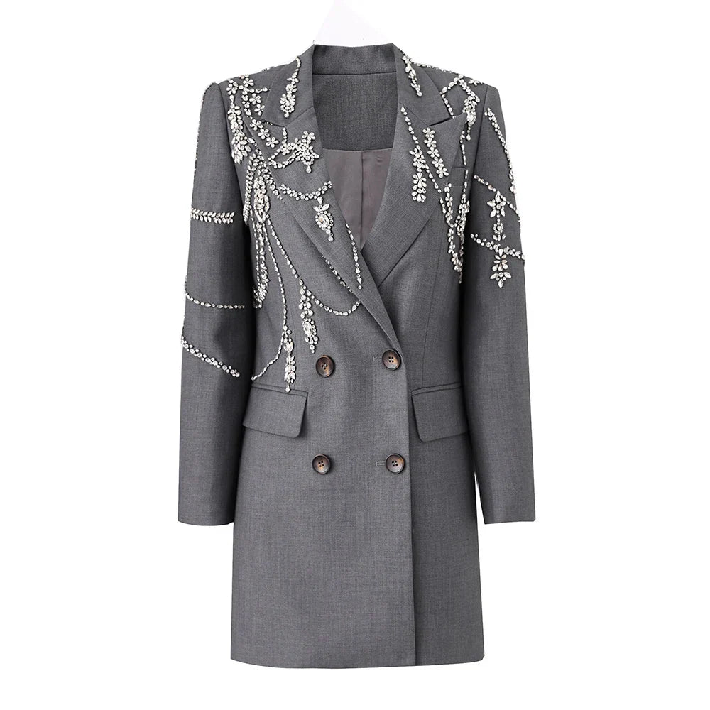 Notched Shining Beaded Blazer
