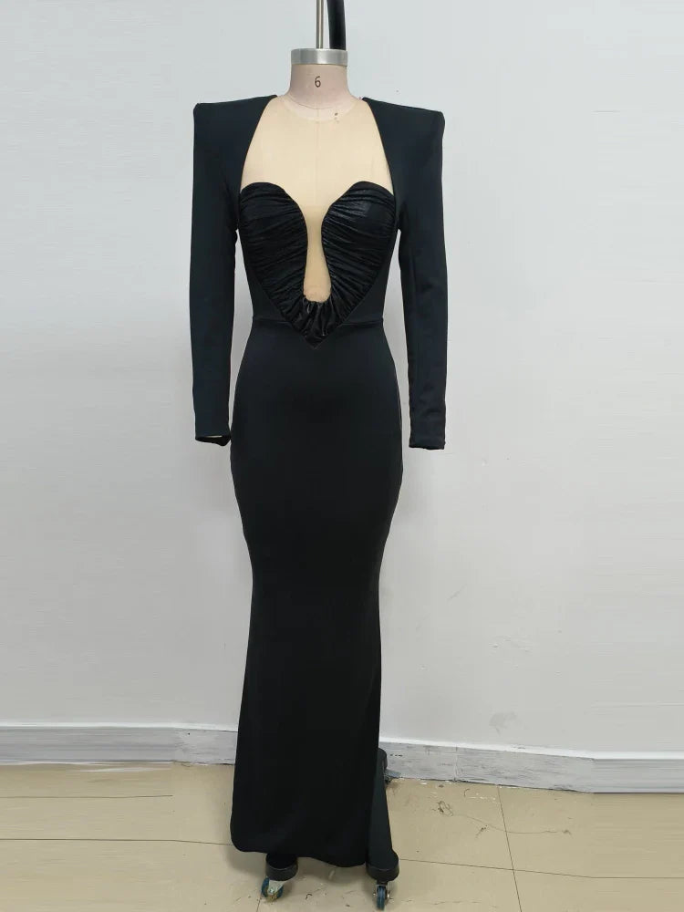 Folds Low Cut Maxi Dress