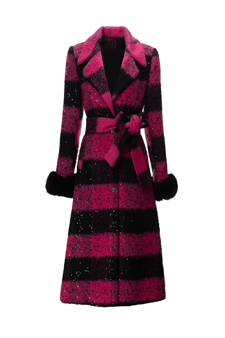 Lapel Striped Overcoat