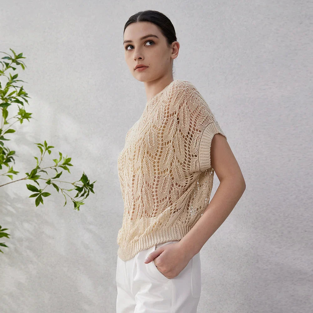 Hollow-out Linen Tops