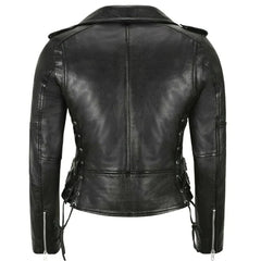 Side Lace Women's Black Leather Jacket