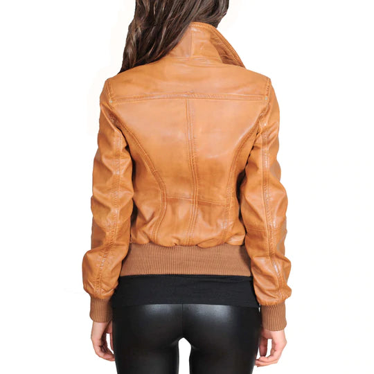 Slim Fit Lambskin Leather Women's Bomber Jacket
