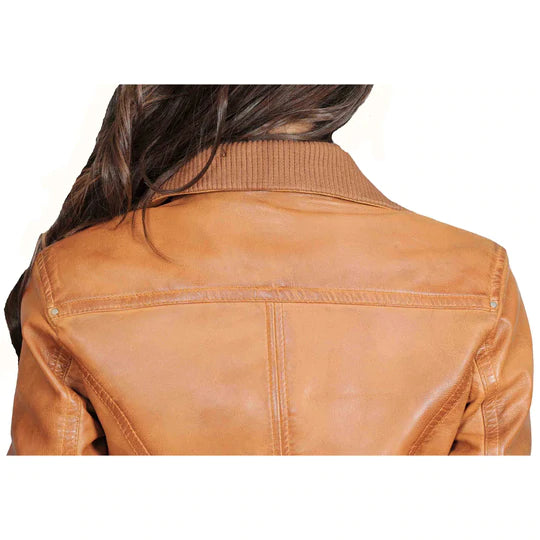 Slim Fit Lambskin Leather Women's Bomber Jacket