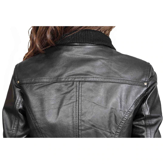 Slim Fit Lambskin Leather Women's Bomber Jacket