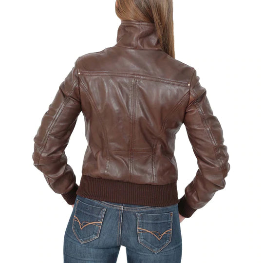 Slim Fit Lambskin Leather Women's Bomber Jacket