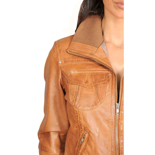 Slim Fit Lambskin Leather Women's Bomber Jacket