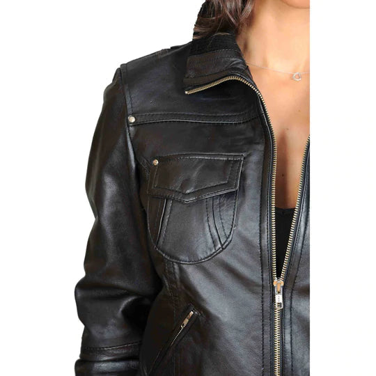 Slim Fit Lambskin Leather Women's Bomber Jacket