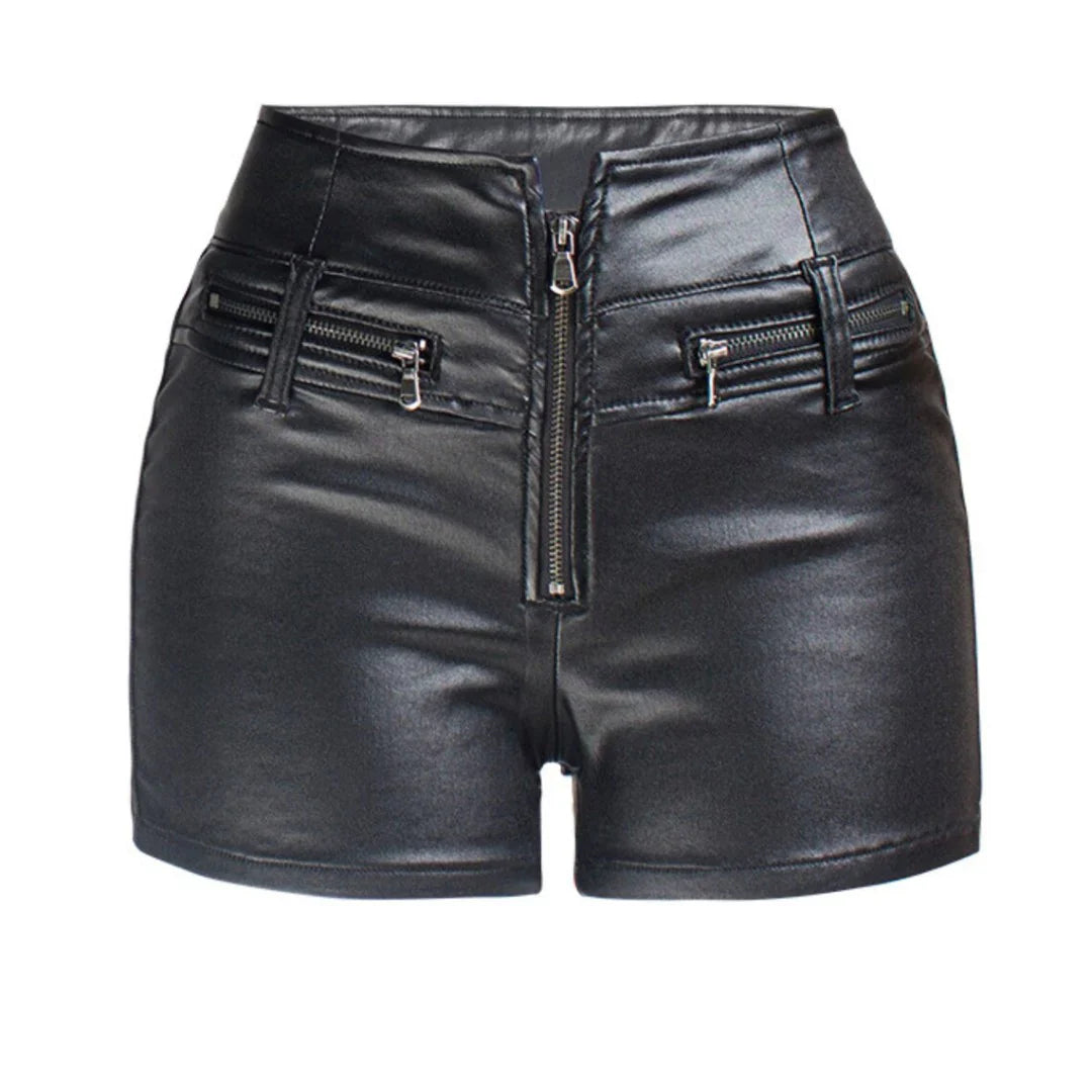 Slim Fit Real Black Leather Women's Shorts